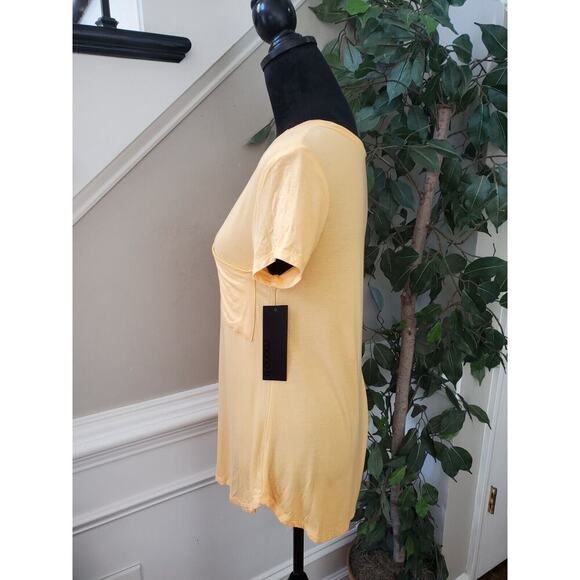 MONO Women's Yellow Solid Casual Short Sleeve Regular Fit V-Neck T Shirt Top - Picture 4 of 14